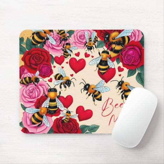 Bee Mine Romantisch Bloemen Ontwerp Muismat (Met muis)