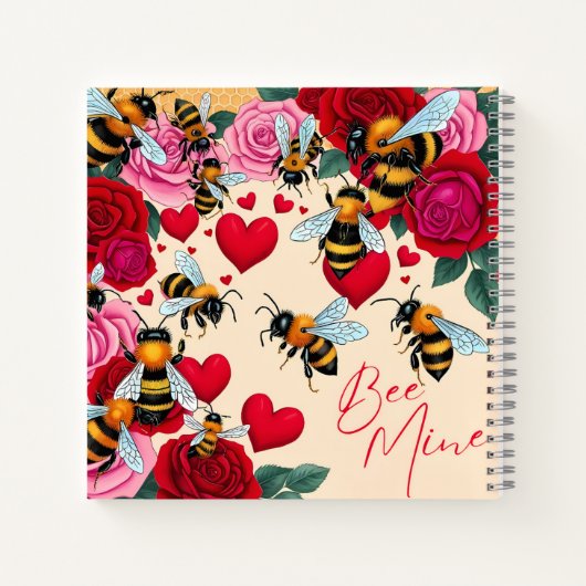 Bee Mine Romantisch Bloemen Ontwerp Notitieboek (Achterkant)