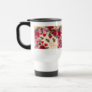 Bee Mine Romantisch Bloemen Ontwerp Reisbeker