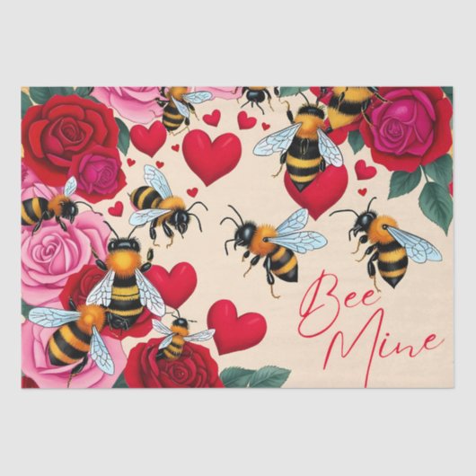 Bee Mine Romantisch Bloemen Ontwerp Tissuepapier (Voorkant)