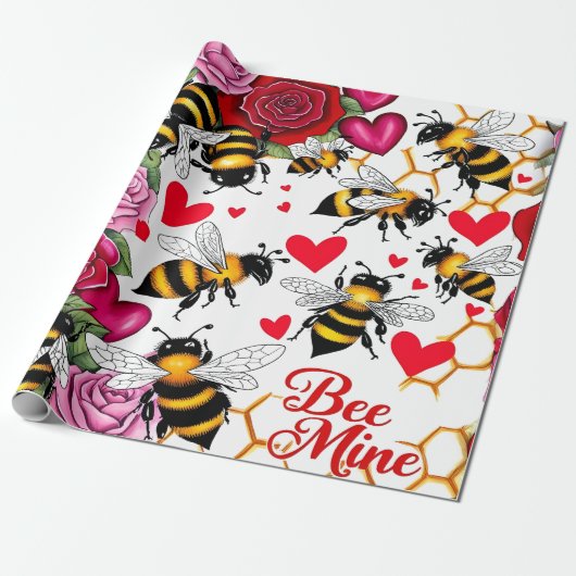 Bee Mine Sweet Honeycomb Blooms Cadeaupapier (Uitgerold)