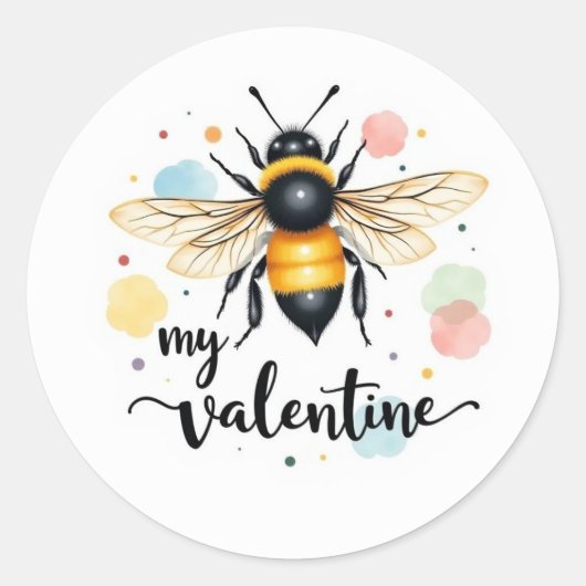 Bee my valentine ronde sticker (Voorkant)