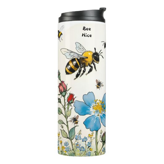 Bee Nice Bee Kind Bijen en Wildflowers Thermosbeker (Gedraaid links)