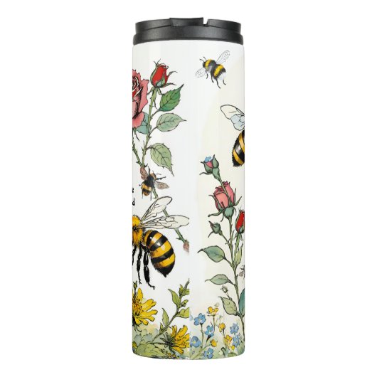 Bee Nice Bee Kind Bijen en Wildflowers Thermosbeker (Achterkant)