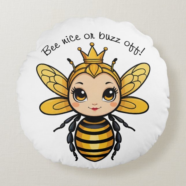 Bee Nice of Buzz Off - Queen Bee Rond Kussen (Voorkant)