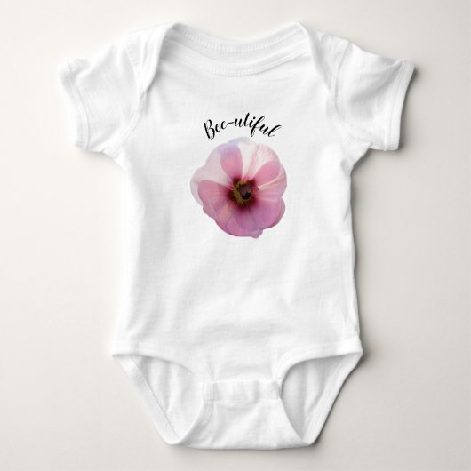 'Bee-oerige' gloeiende roze Hollyhock-Baby Bodysui Romper (Voorkant)