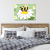 Bee on a white daisy canvas print (Insitu (Slaapkamer))