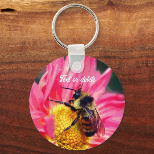 Bee On Flower Abstract Art Personalized Sleutelhanger (Achterkant)