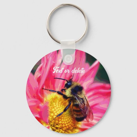 Bee On Flower Abstract Art Personalized Sleutelhanger (Achterkant)