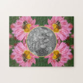 Bee on Pink Daisy Flower Lijst Uw foto toevoegen Legpuzzel (Horizontaal)