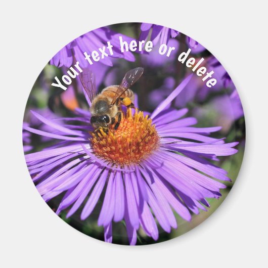 Bee On Purple Aster Flower Nature Personalized Magneet (Voorkant)