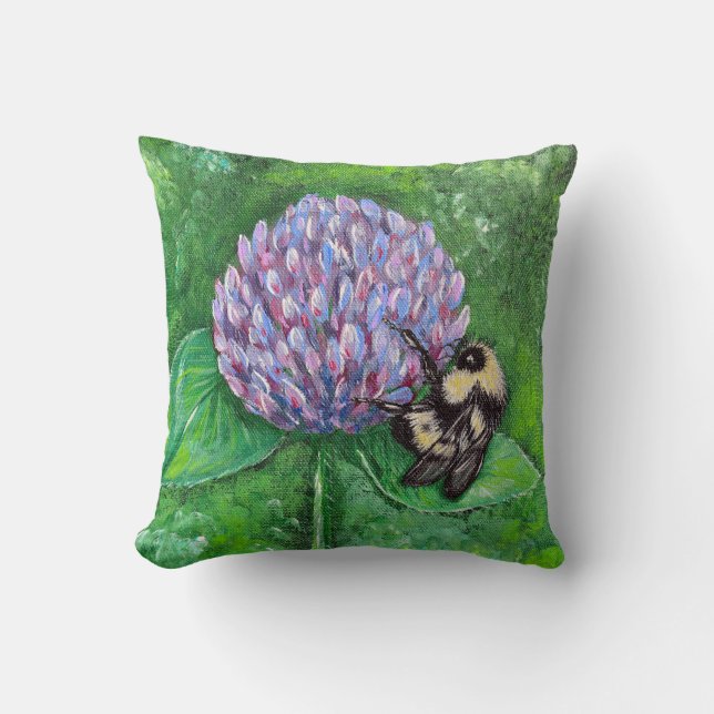 Bee on Purple Clover Painting Throw Pillow Kussen (Voorkant)