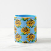 Bee on Sunflower Flower Pattern Design Blue  Mok (Midden)