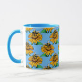 Bee on Sunflower Flower Pattern Design Blue  Mok (Links)
