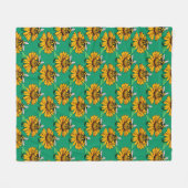Bee on Sunflower Flower Pattern Design Green Fleece Deken (Voorkant (Horizontaal))