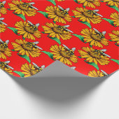 Bee on Sunflower Flower Pattern Design Red Cadeaupapier (Hoek)
