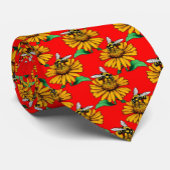 Bee on Sunflower Flower Pattern Design Red Stropdas