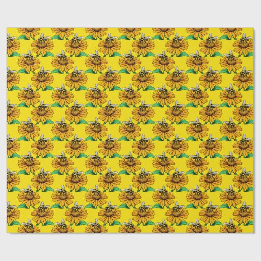 Bee on Sunflower Flower Pattern Design Yellow Cadeaupapier (Vlak)