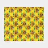 Bee on Sunflower Flower Pattern Design Yellow Fleece Deken (Voorkant (Horizontaal))