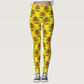 Bee on Sunflower Flower Pattern Design Yellow  Leggings (Voorkant)