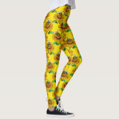 Bee on Sunflower Flower Pattern Design Yellow  Leggings