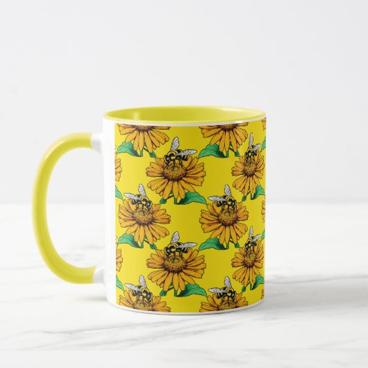 Bee on Sunflower Flower Pattern Design Yellow Mok (Links)