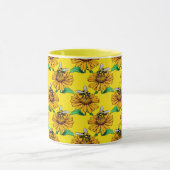 Bee on Sunflower Flower Pattern Design Yellow  Mok (Midden)