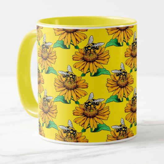Bee on Sunflower Flower Pattern Design Yellow  Mok