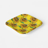 Bee on Sunflower Flower Pattern Design Yellow  Papieren Bordje (Gebogen)