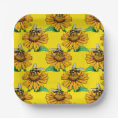 Bee on Sunflower Flower Pattern Design Yellow  Papieren Bordje (Voorkant)