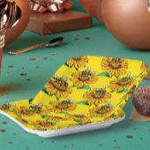 Bee on Sunflower Flower Pattern Design Yellow Papieren Bordje