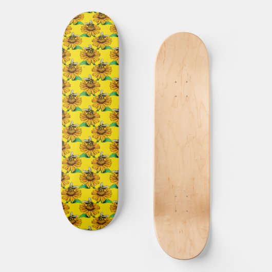 Bee on Sunflower Flower Pattern Design Yellow  Persoonlijk Skateboard (Voorkant)