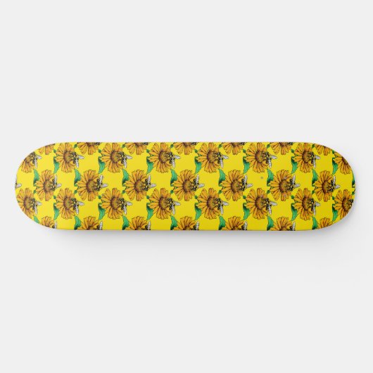 Bee on Sunflower Flower Pattern Design Yellow Persoonlijk Skateboard (Horizontaal)