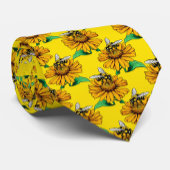 Bee on Sunflower Flower Pattern Design Yellow  Stropdas