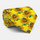 Bee on Sunflower Flower Pattern Design Yellow Stropdas (Opgerold)