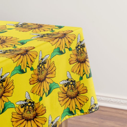 Bee on Sunflower Flower Pattern Design Yellow Tafelkleed