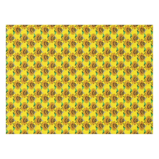 Bee on Sunflower Flower Pattern Design Yellow  Tafelkleed (Voorkant (Horizontaal))
