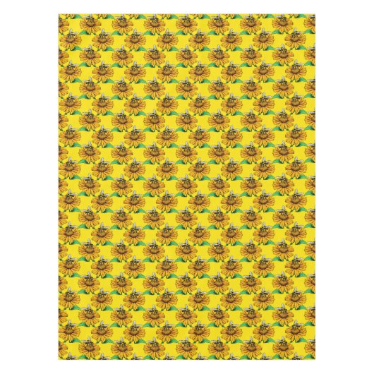 Bee on Sunflower Flower Pattern Design Yellow Tafelkleed (Voorkant)
