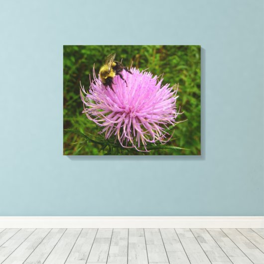 Bee on Thistle Flower Natuur Canvas Afdruk (Insitu (Houten vloer))