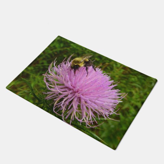 Bee on Thistle Flower Natuur Deurmat (Schuin)