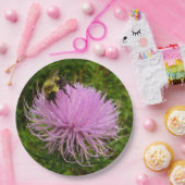 Bee on Thistle Flower Natuur Papieren Bordje (Feest)