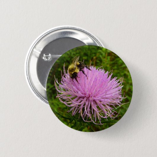Bee on Thistle Flower Natuur Ronde Button 5,7 Cm (Voorkant /achterkant)