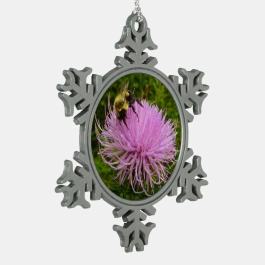Bee on Thistle Flower Natuur Tin Sneeuwvlok Ornament (Links)