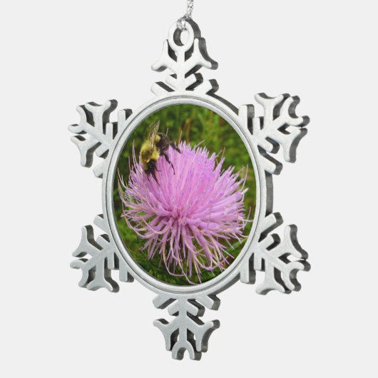 Bee on Thistle Flower Natuur Tin Sneeuwvlok Ornament (Rechts)