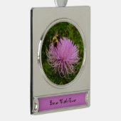 Bee on Thistle Flower Natuur Verzilverd Banner Ornament (Rechts)