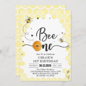 Bee One Honey Bee 1st Birthday Invitation Kaart (Voorkant / Achterkant)