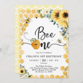 Bee One Honey Bee 1st Birthday Invitation Kaart (Voorkant / Achterkant)