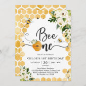 Bee One Honey Bee Floral 1st Birthday Invitation Kaart (Voorkant / Achterkant)
