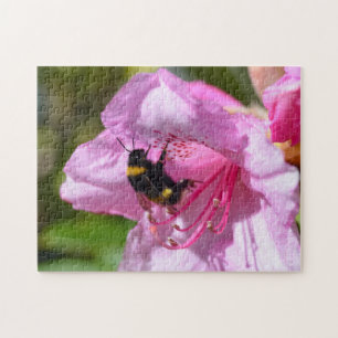 Bee op een roze Rhododendron Puzzle Legpuzzel