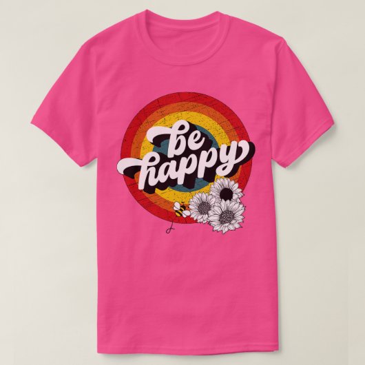 Bee op een Sunflower Happy Quote T-shirt (Design voorkant)